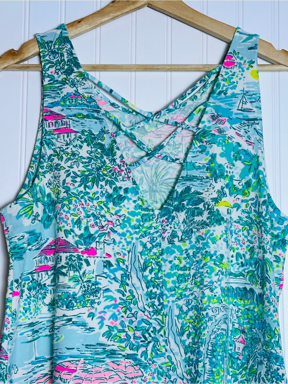 Lilly Pulitzer Kristen Tank Top L Gustavia Green Sunshine City" Resort Wear - Picture 13 of 15